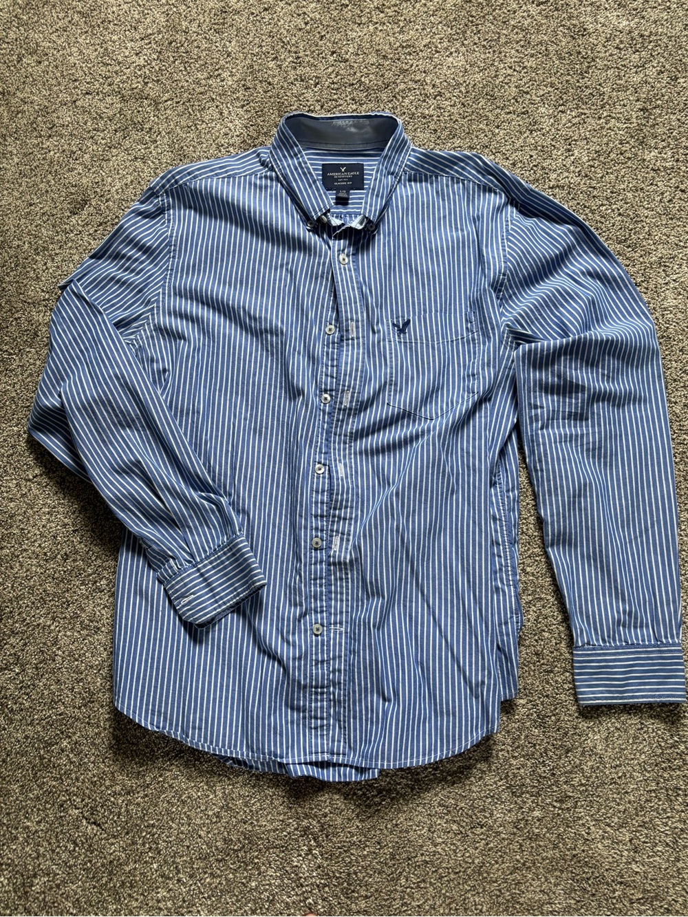 American Eagle Outfitters Blue & White Striped Button-Down Shirt